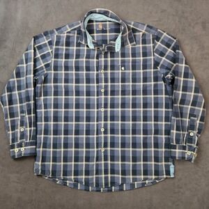 Carhartt Bellevue‎ Shirt Mens Large Blue Washed Plaid Long Sleeve Button Up Work